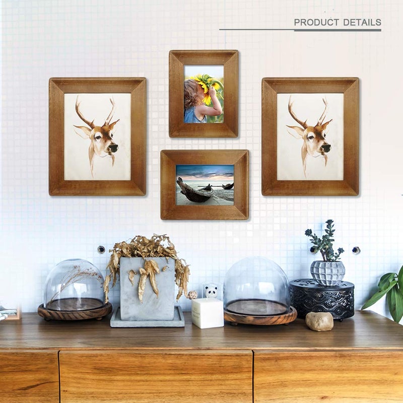 icheesday 4x6 Wood Picture Frame with Glass Front,Rustic Handmade Burlywood Photo Frames for Table Top Display and Wall mounting - Image 4